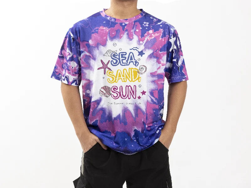 Blue Bleached Bloom Cotton Feeling T-shirt for Sublimation Printing