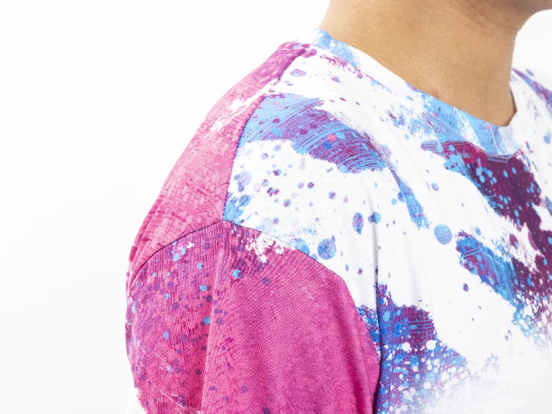 Blue Pink Bleached Leopard Cotton Feeling T-shirt for Sublimation Printing