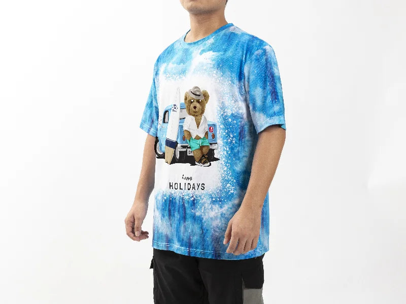 Blue Bleached Mist Cotton Feeling T-shirt for Sublimation Printing