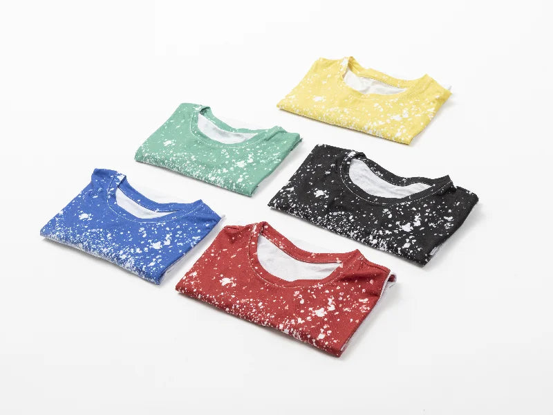 Black Bleached Starry Cotton Feeling T-shirt for Sublimation Printing