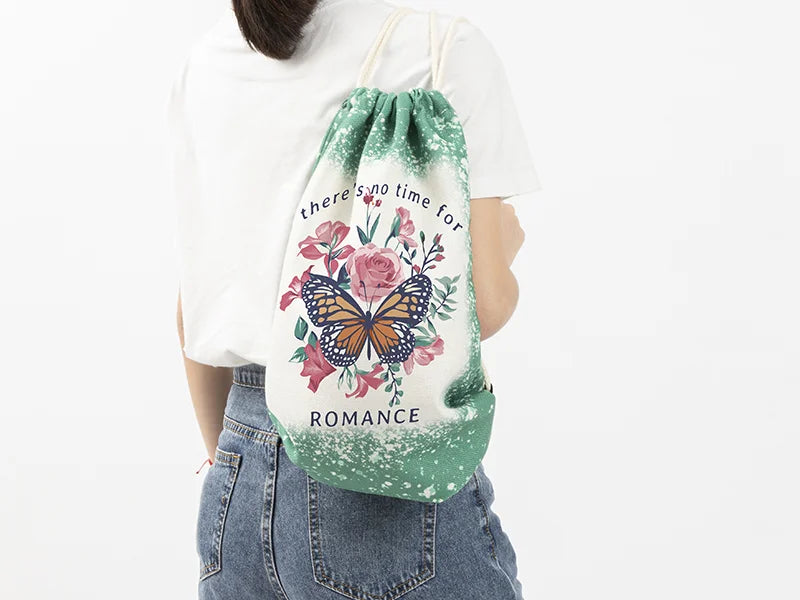 Sublimation Blanks Bleached Starry Linen Drawstring Bag