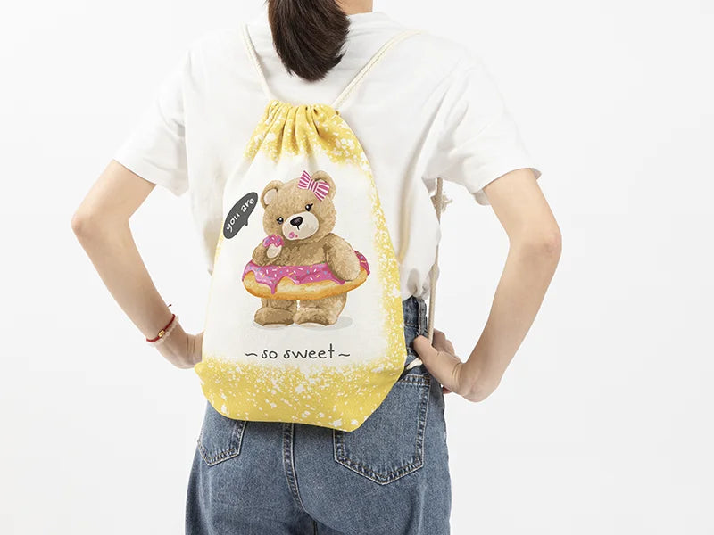 Sublimation Blanks Bleached Starry Linen Drawstring Bag