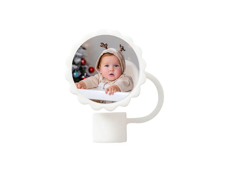 Silicone Straw Cover w/ Insert(White,Sunflower shape)