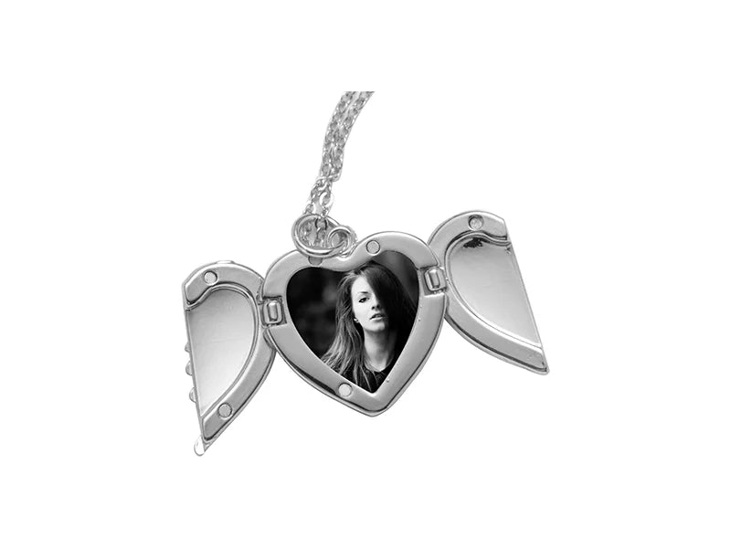 Sublimation Heart Angel Wings Necklace (Silver)