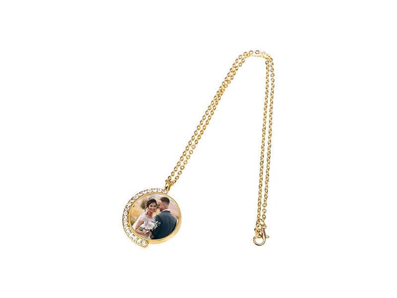 Sublimation Blank Round Necklace w/ diamond (Gold)