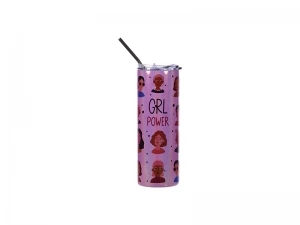 20oz/600ml Glitter Sparkling Stainless Steel Skinny Tumbler w/ Straw (Purple)