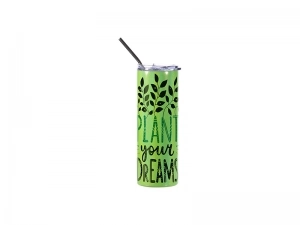 20oz/600ml Glitter Sparkling Stainless Steel Skinny Tumbler w/ Straw (Green)