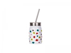 17oz/500ml Sublimation Stainless Steel Mason Tumbler with Straw (White)